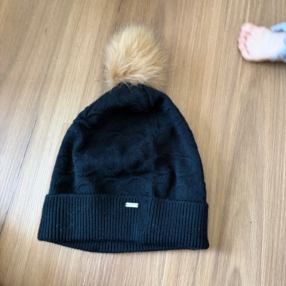 Coach Women Beanie with Tan Pom-Pom